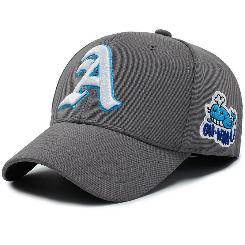 Fashion Gothic Letter A Side Whale Embroidery Baseball Caps Spring and Autumn Outdoor Adjustable Casual Hats Sunscreen Hat