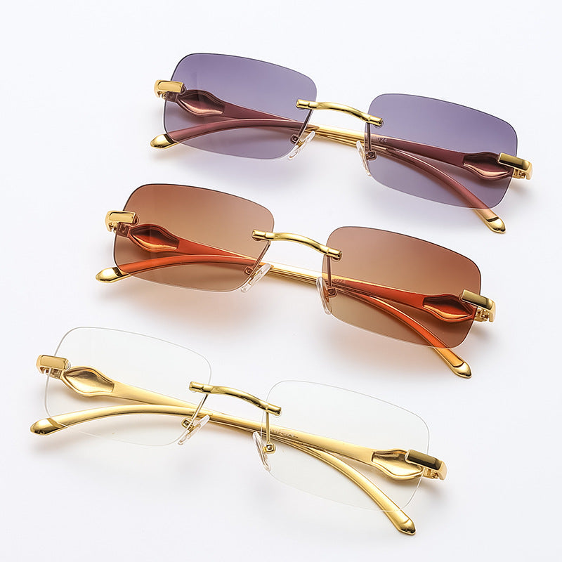 New Small Frame Small Square Glasses Metal Leopard Head Trendy Sunglasses
