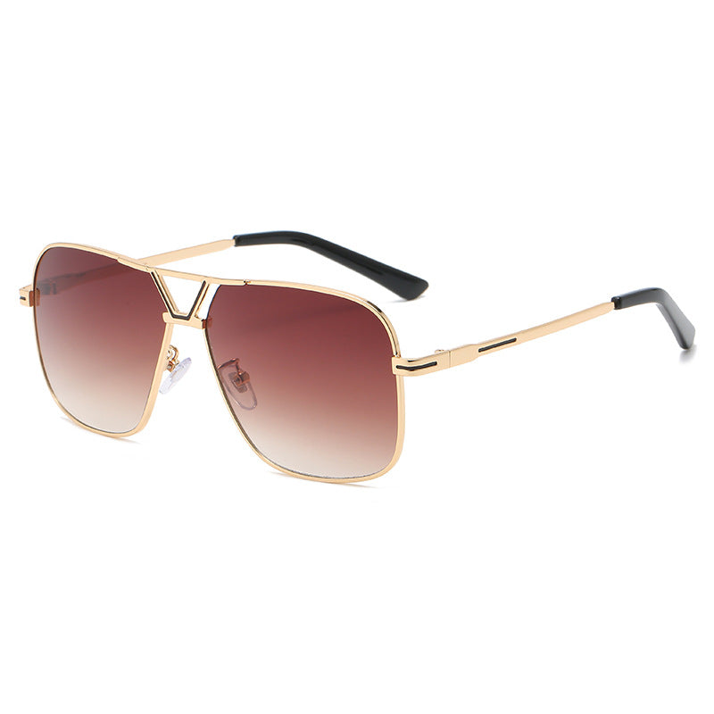 New Retro Large Square Sunglasses Men And Women Trend Gradient Color Sunglasses Metal Double Beam Glasses