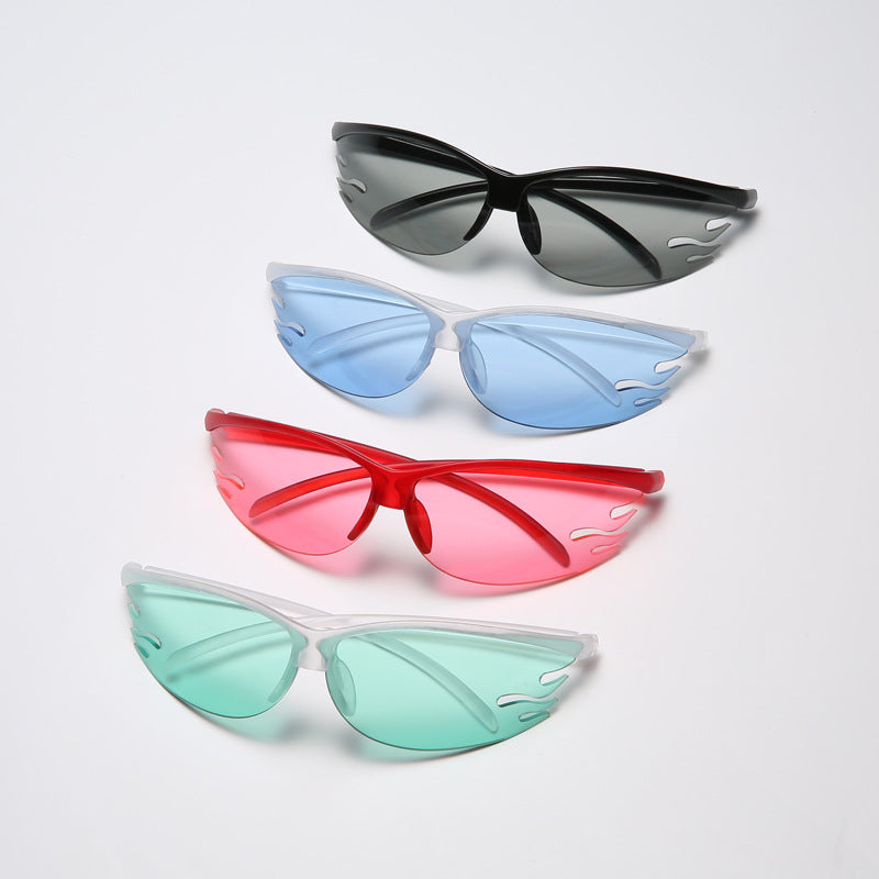 New Sports Cycling Glasses Men And Women Tide Flame Sunglasses Outdoor Transparent Candy Color Street Style Sunglasses