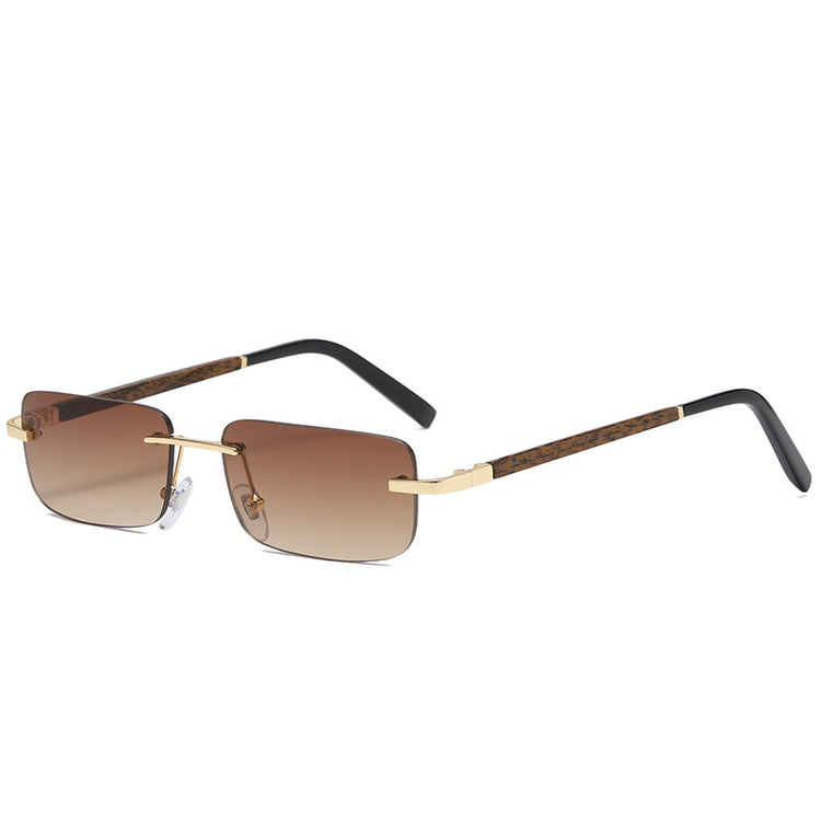 New Square Frameless Retro Sunglasses Men And Women Tide Wood Grain Legs Sunglasses Literary Glasses UV400