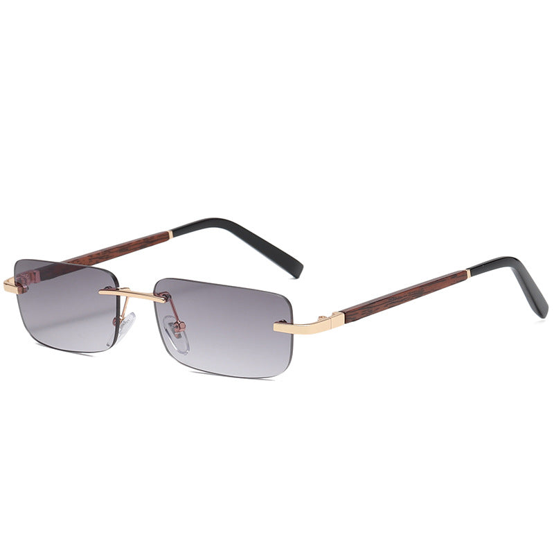 New Square Frameless Retro Sunglasses Men And Women Tide Wood Grain Legs Sunglasses Literary Glasses UV400