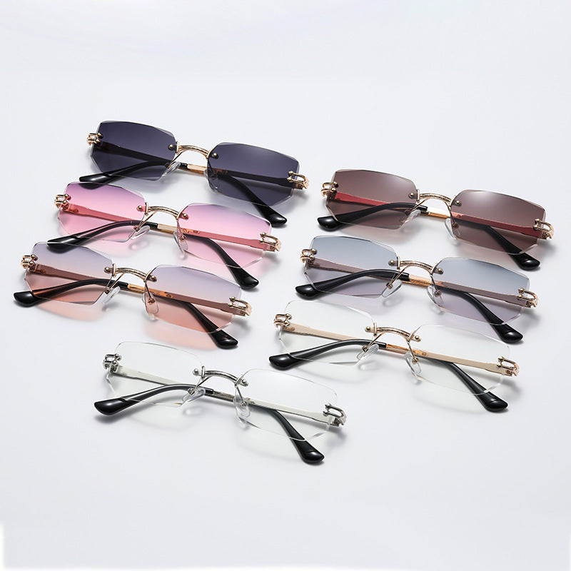 Polygon Cut Edge Rimless Sunglasses Women's Fashion Glasses Instagram Style Street Sunglasses