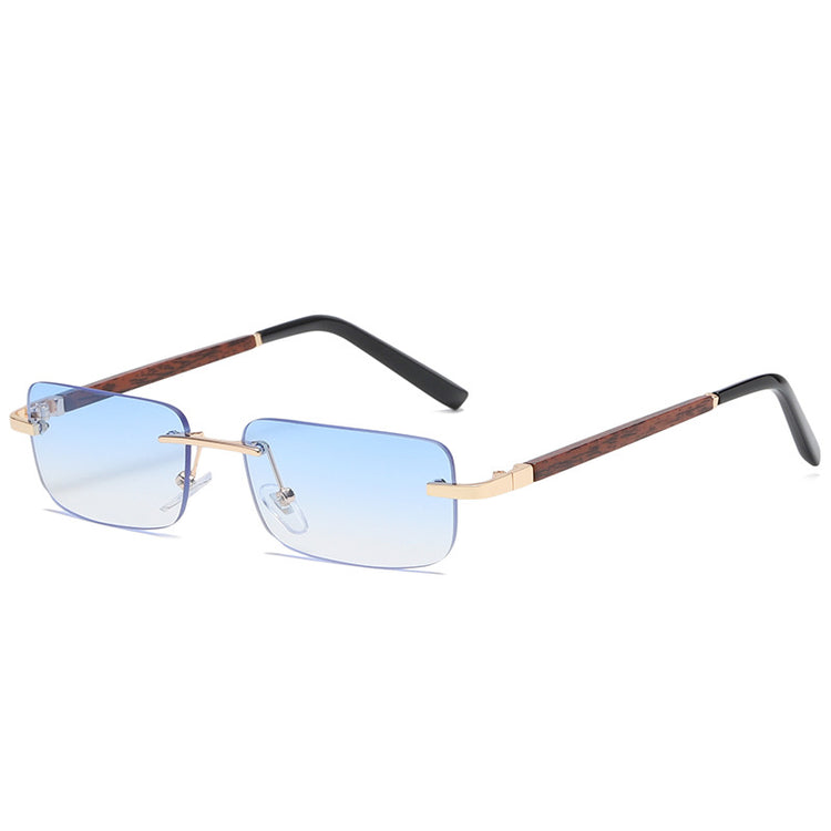 New Square Frameless Retro Sunglasses Men And Women Tide Wood Grain Legs Sunglasses Literary Glasses UV400