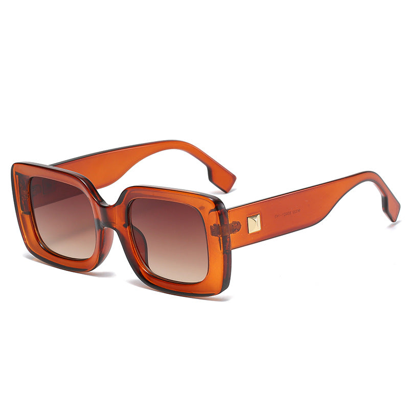 New Retro Square Large Frame Sunglasses Men And Women Trendy Metal Rice Nail Glasses