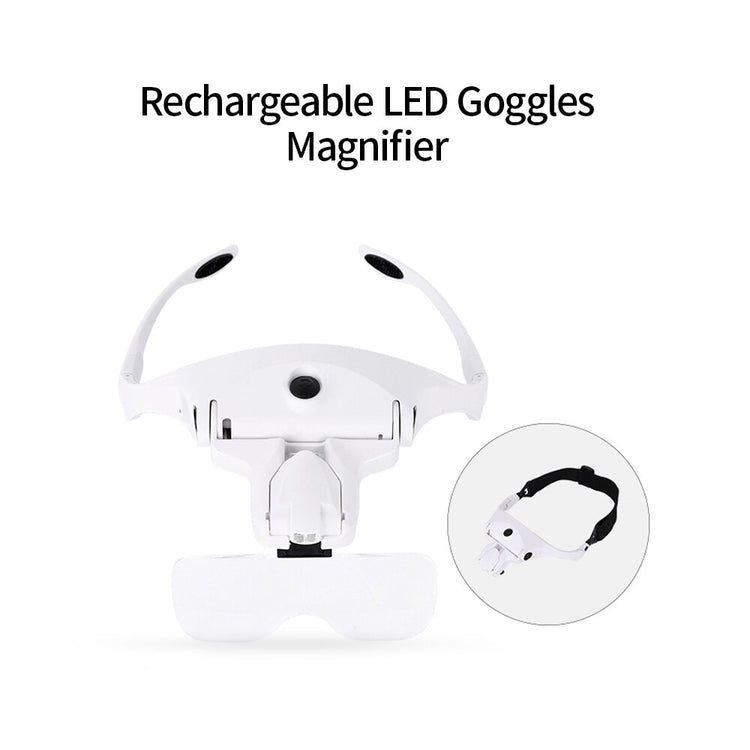 2 LED Lights 5 Lens 1.0X-3.5X Adjustable Bracket Headband Glasses Magnifier Loupe and USB Charge Goggles