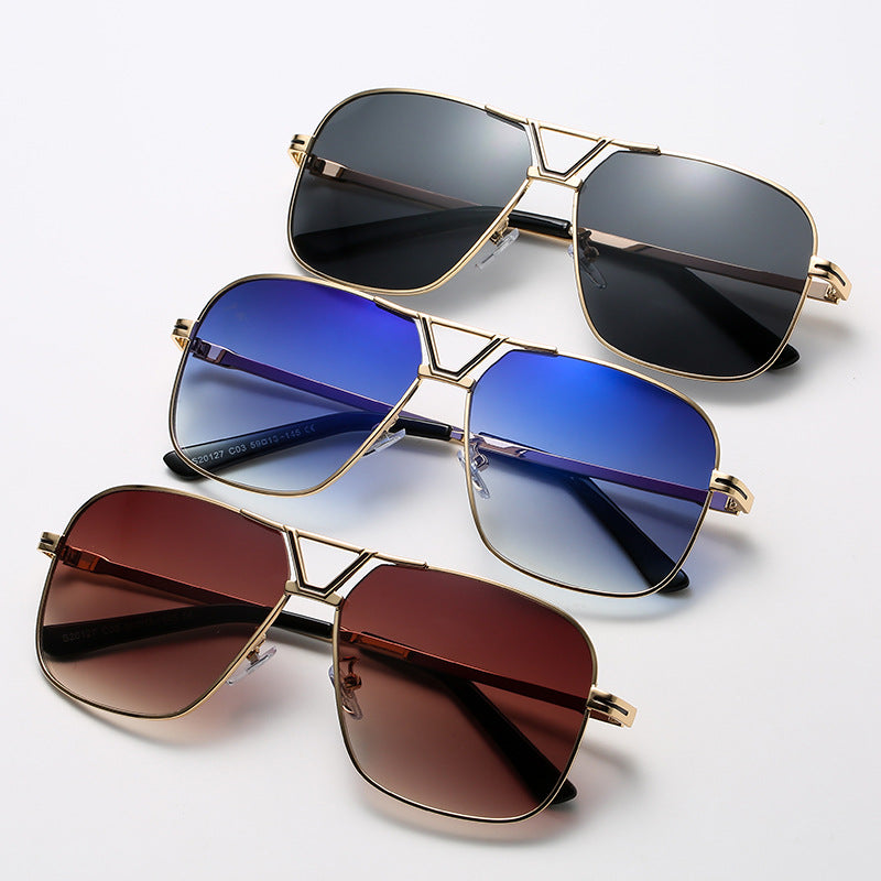 New Retro Large Square Sunglasses Men And Women Trend Gradient Color Sunglasses Metal Double Beam Glasses