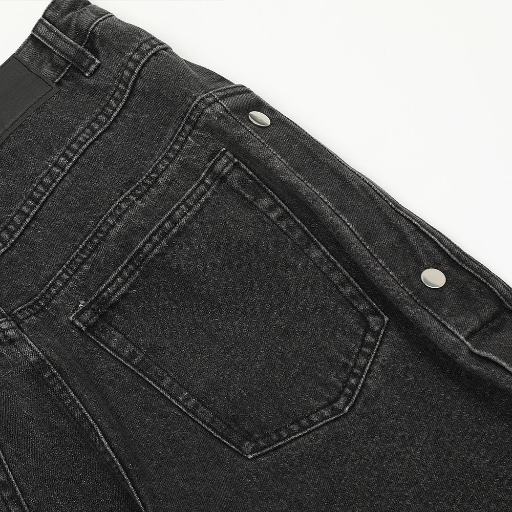 Black Washed Buckle-Detail Jeans
