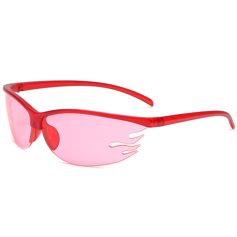 New Sports Cycling Glasses Men And Women Tide Flame Sunglasses Outdoor Transparent Candy Color Street Style Sunglasses