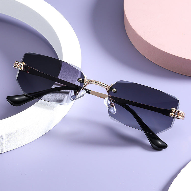 Polygon Cut Edge Rimless Sunglasses Women's Fashion Glasses Instagram Style Street Sunglasses