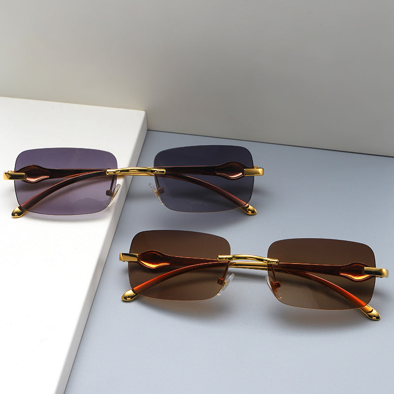 New Small Frame Small Square Glasses Metal Leopard Head Trendy Sunglasses