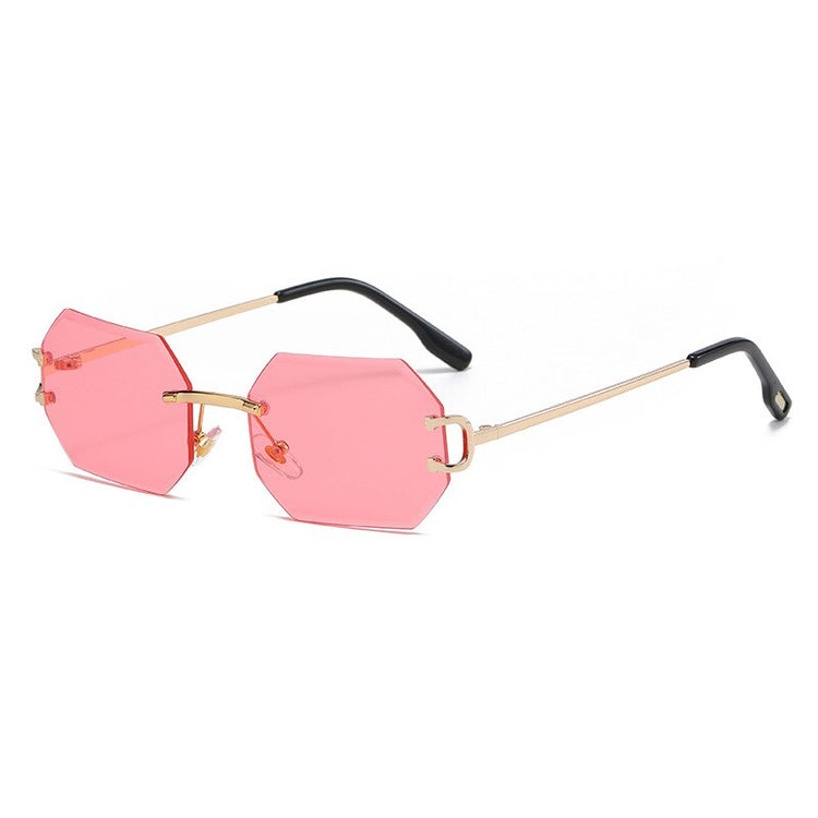 Fashion Ladies Sunglasses Rimless Octagon UV400 Frameless Gold Metal Rectangle Polygon Glasses for Men