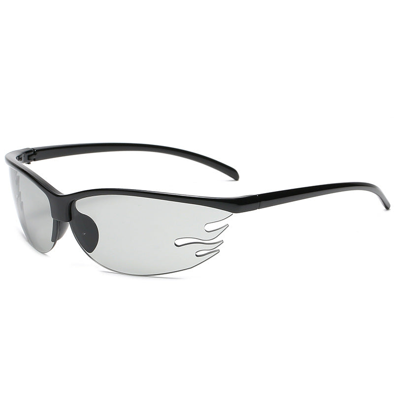 New Sports Cycling Glasses Men And Women Tide Flame Sunglasses Outdoor Transparent Candy Color Street Style Sunglasses