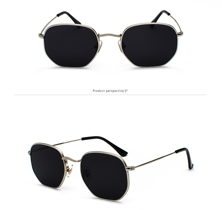 Men Sunglases Hexagon Sunglasses New Women Metal Frame Fishing Glasses Gold Tea Eyewear Lentes UV400
