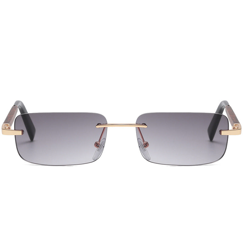 New Square Frameless Retro Sunglasses Men And Women Tide Wood Grain Legs Sunglasses Literary Glasses UV400