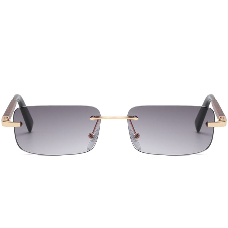 New Square Frameless Retro Sunglasses Men And Women Tide Wood Grain Legs Sunglasses Literary Glasses UV400