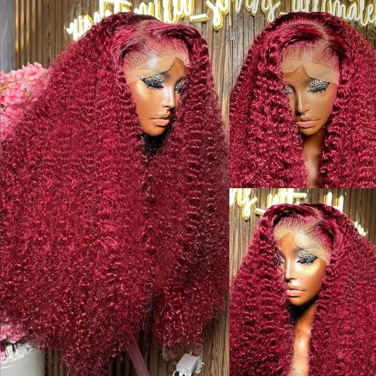 30 Inch Burgundy 99j Deep Wave Frontal Wig Colored Curly Human Hair Wigs 200 250 Density 13x4 Hd Lace Frontal Human Hair Wigs